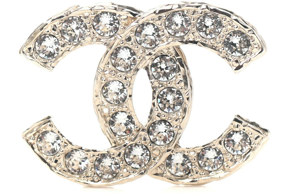Chanel Crystal CC Brooch Light Gold